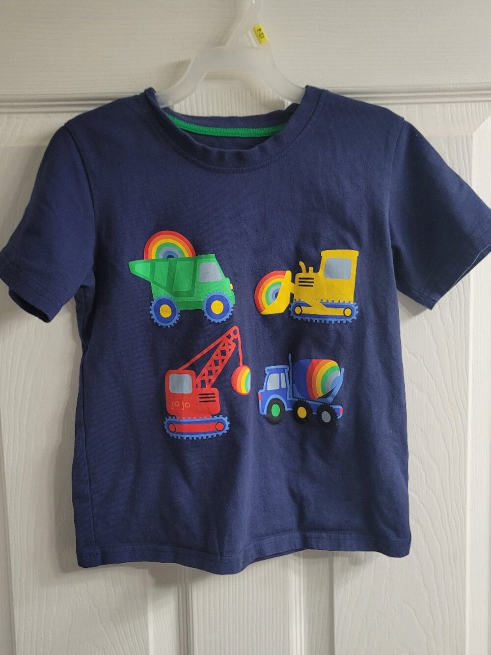 #835 Blue Construction Truck Machines Rainbow  Short Sleeve Shirt sz 6